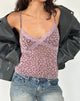 Immagine di Alcesta Top in maglia flock marrone con stampa cuore rosa