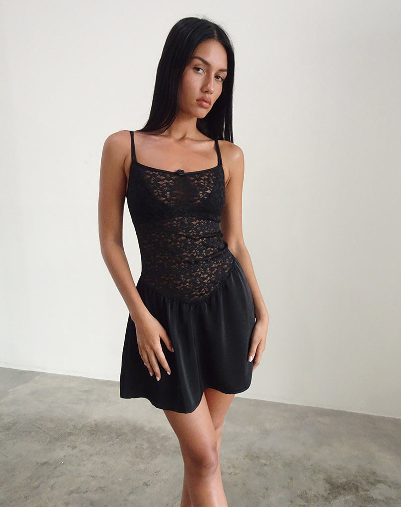 Alunan Slip Dress in raso e pizzo nero