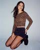 Immagine di Amabon Top a maniche lunghe in marrone Leopard Daze