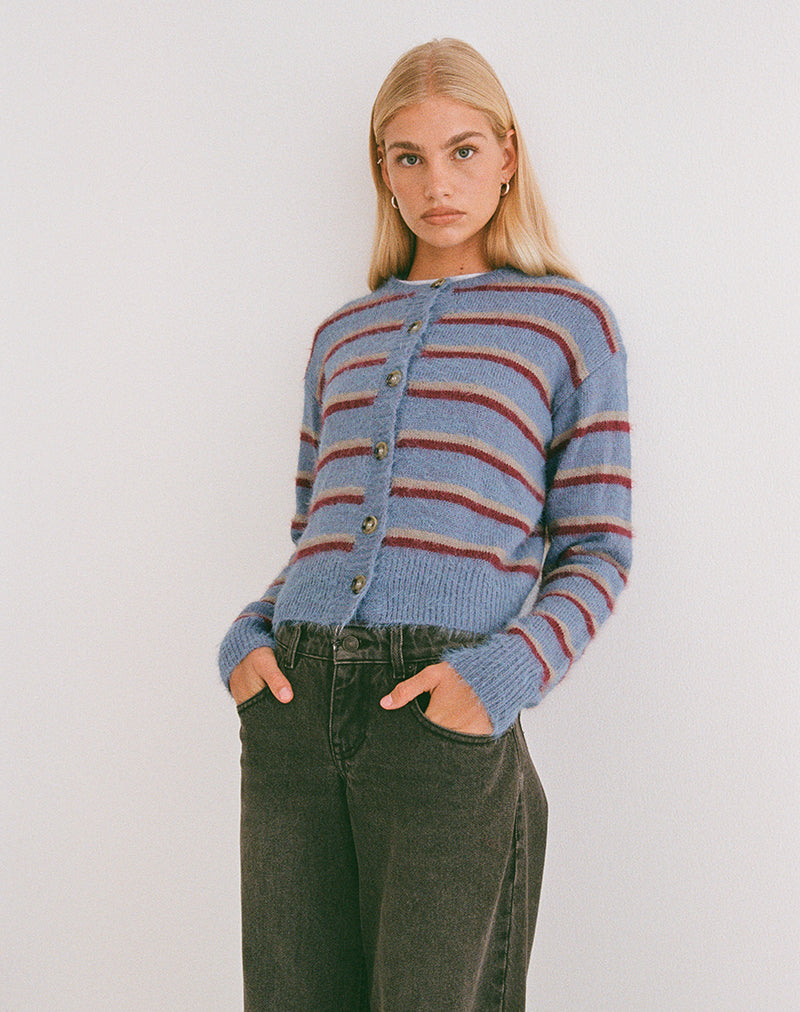 Cardigan Audrina a righe blu e rosse