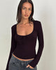 Immagine di Aye Plunge Top a maniche lunghe con scollo increspato in Redwood