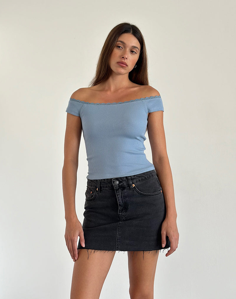 Chacha - Top Bardot a coste in pizzo blu Nantucket