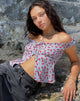 Immagine di Citra Bardot Frill Top in Blue Floral Ditsy