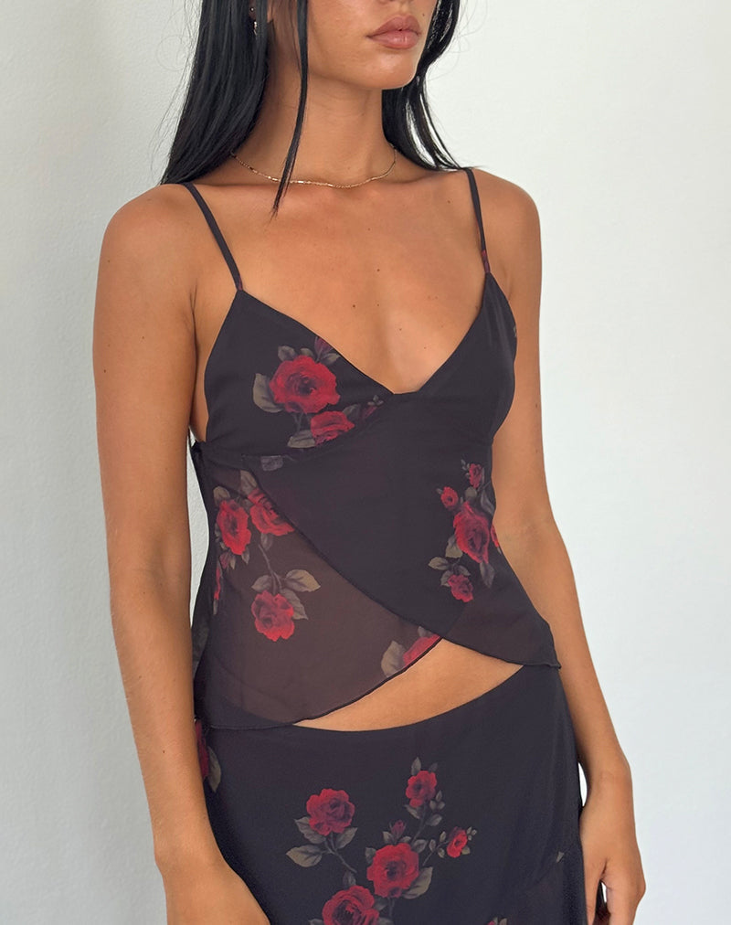 Top a farfalla in rete Cojira in Vintage Roses nero