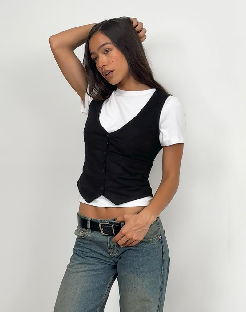 Gilet con bottoni Cyna in lino nero