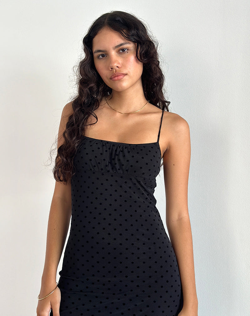 Maxi abito Darsih in Basic Polka Nero Flock
