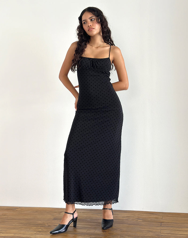 Maxi abito Darsih in Basic Polka Nero Flock