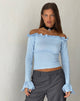 Immagine di Delaney Knitted Frill Bardot Top in blu baby
