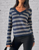 Immagine di Dikara - Maglia con scollo a V a righe blu tonale