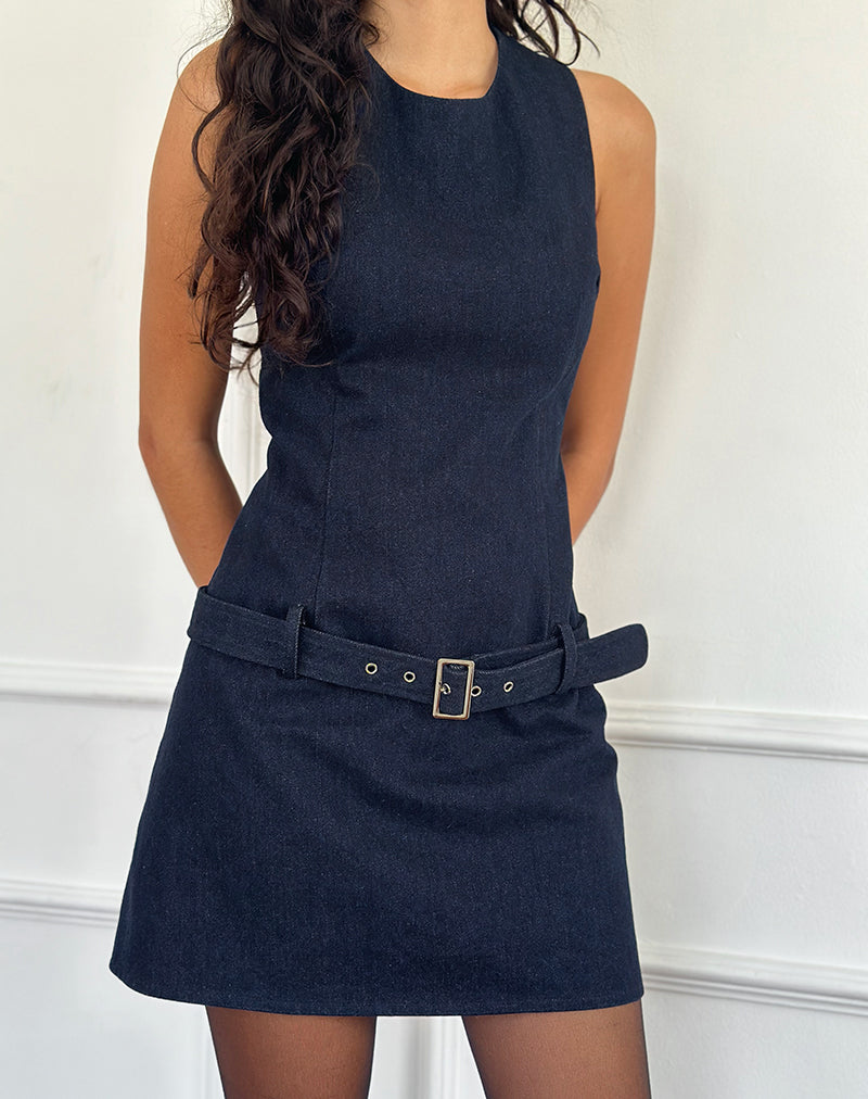 Mini abito con cintura Dilshan in Chambray Indigo