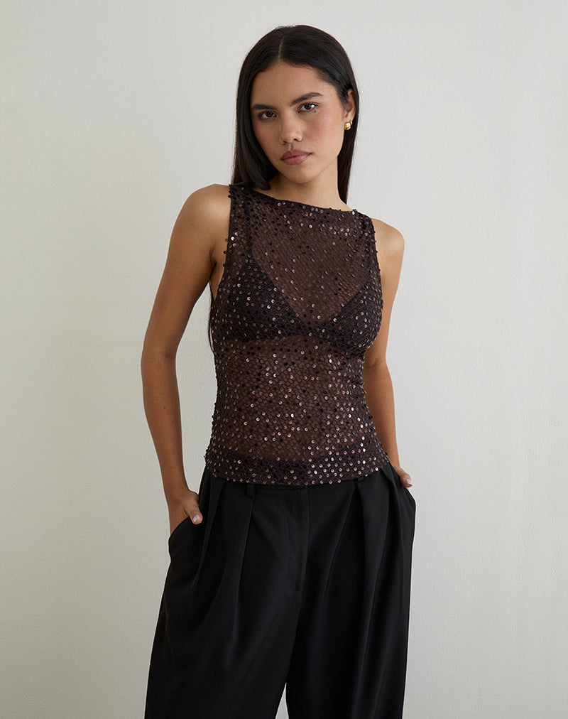 Immagine di Dudley Gilet Top in maglia di paillettes Caffè