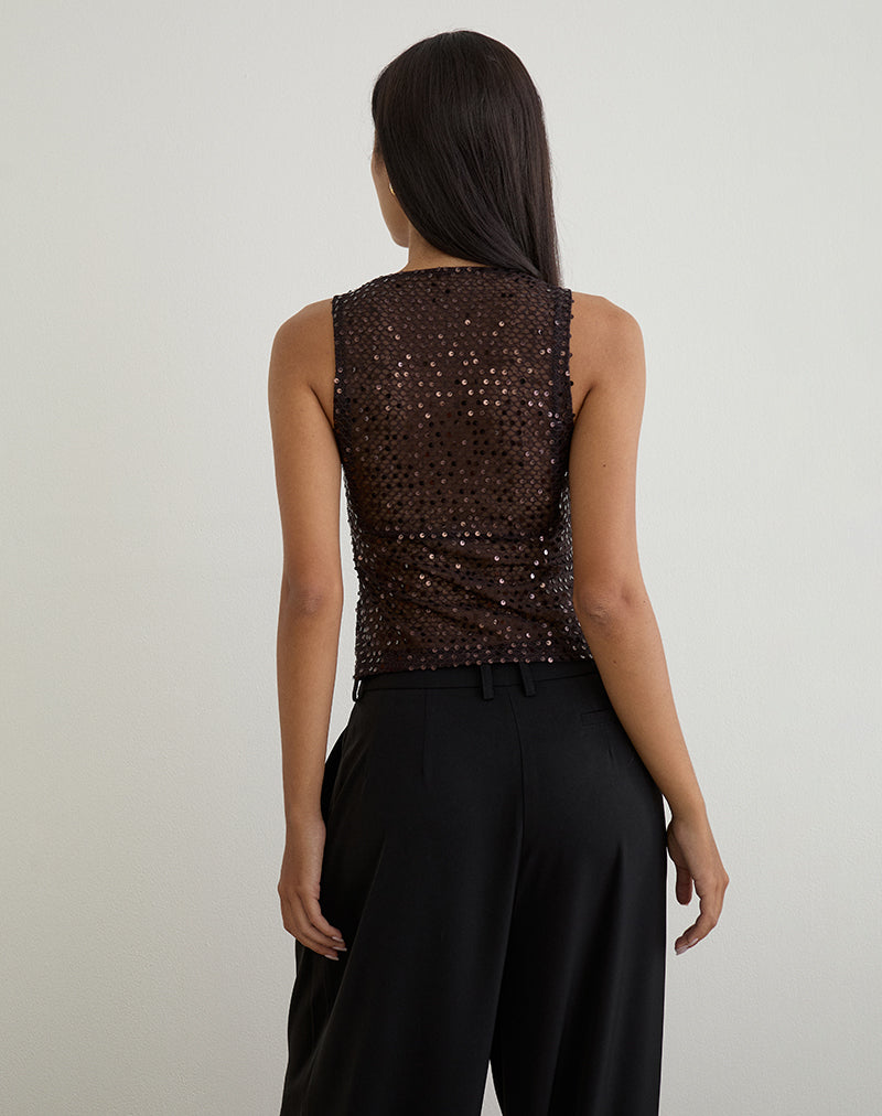 Immagine di Dudley Gilet Top in maglia di paillettes Caffè