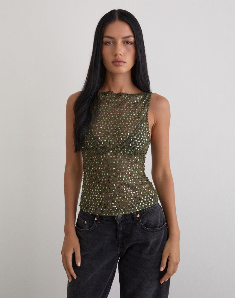 Immagine di Dudley Gilet Top in maglia di paillettes Olive