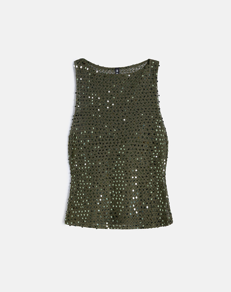 Immagine di Dudley Gilet Top in maglia di paillettes Olive