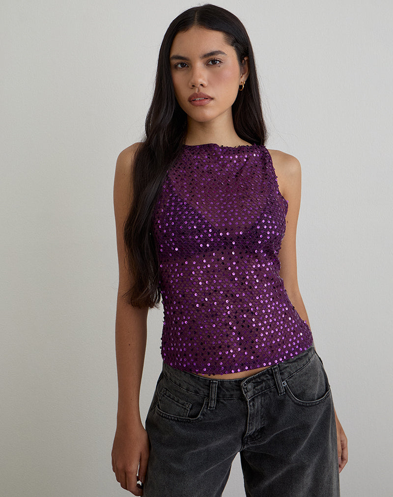 Image Dudley - Canotta in maglia di paillettes - Vino prugna
