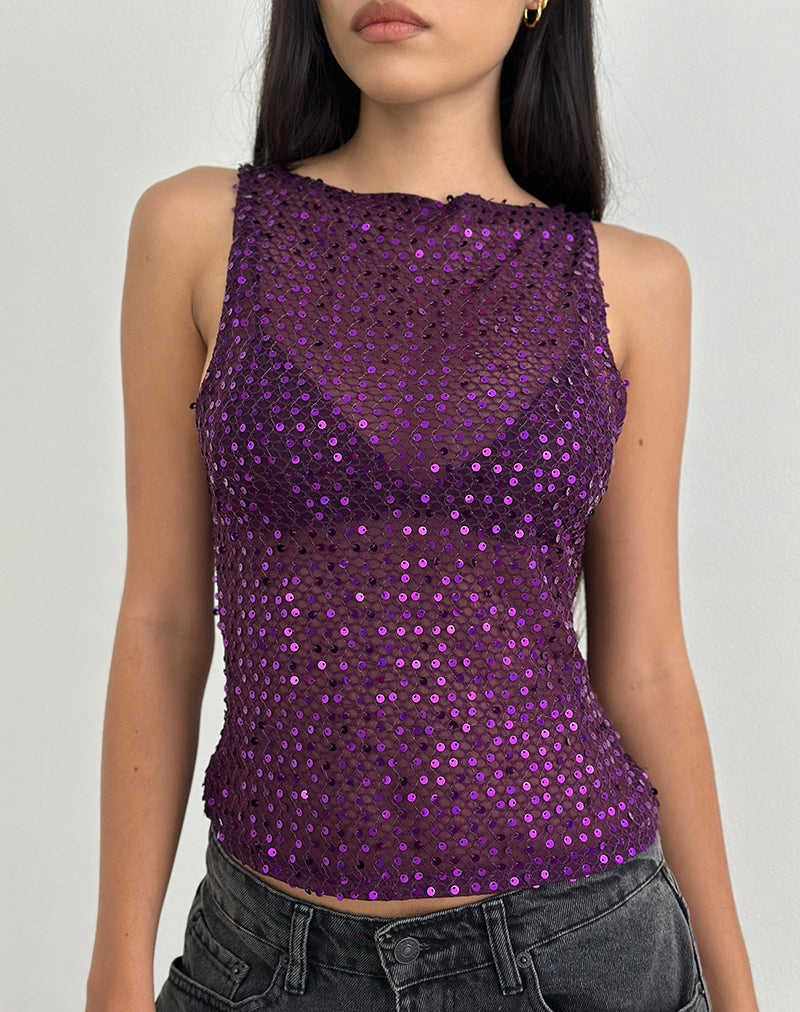 Image Dudley - Canotta in maglia di paillettes - Vino prugna