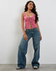 immagine di Esau Tie Front Top in rosa floreale ditsy