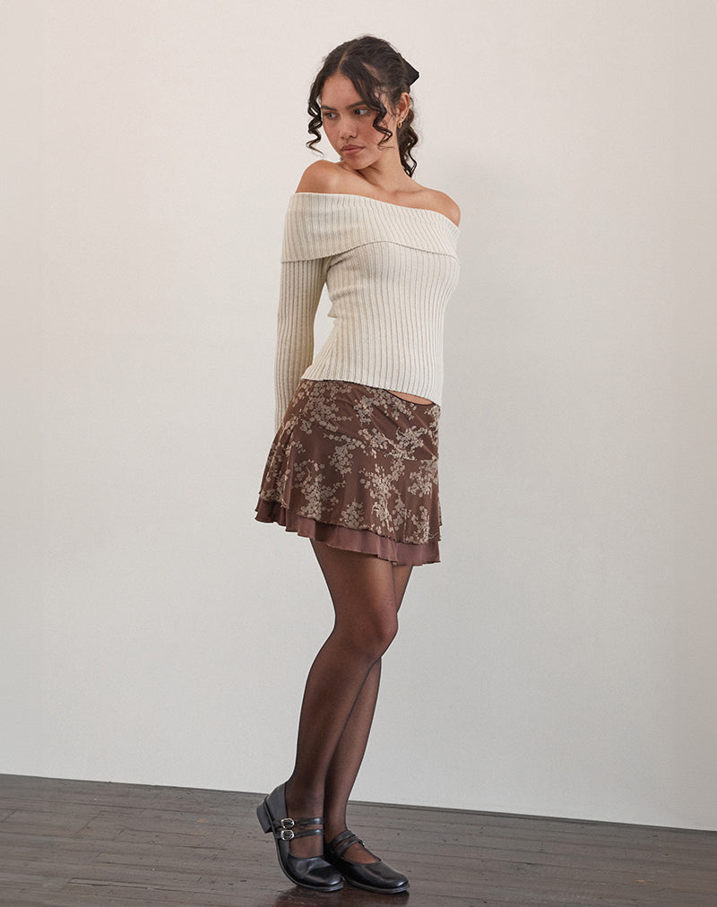 Minigonna Friska in fiore di vite marrone