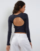 Immagine di Gelbon Open Back Long Sleeve Top in Ribbed Ocean Storm