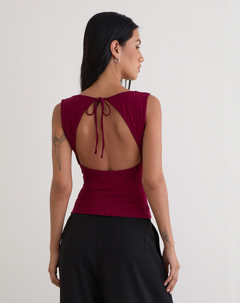 Immagine di Imrie Open Back Top in jersey di rayon Borgogna