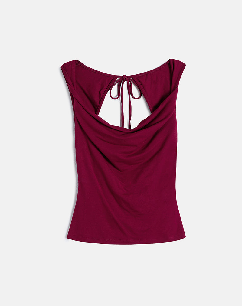 Immagine di Imrie Open Back Top in jersey di rayon Borgogna