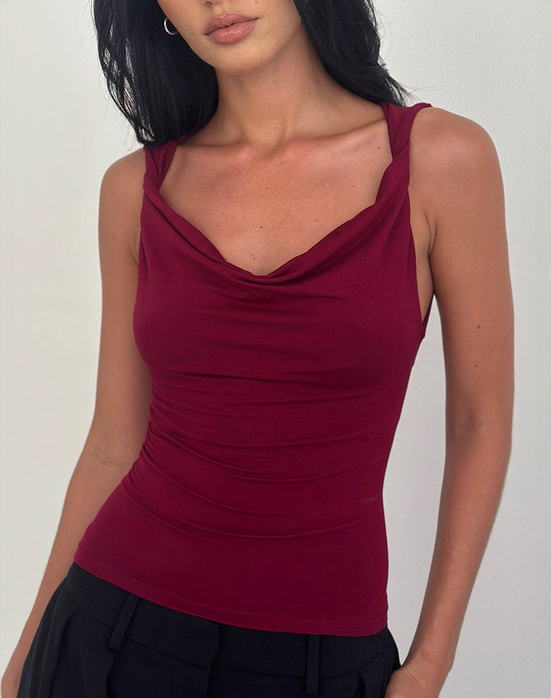 Immagine di Imrie Open Back Top in jersey di rayon Borgogna