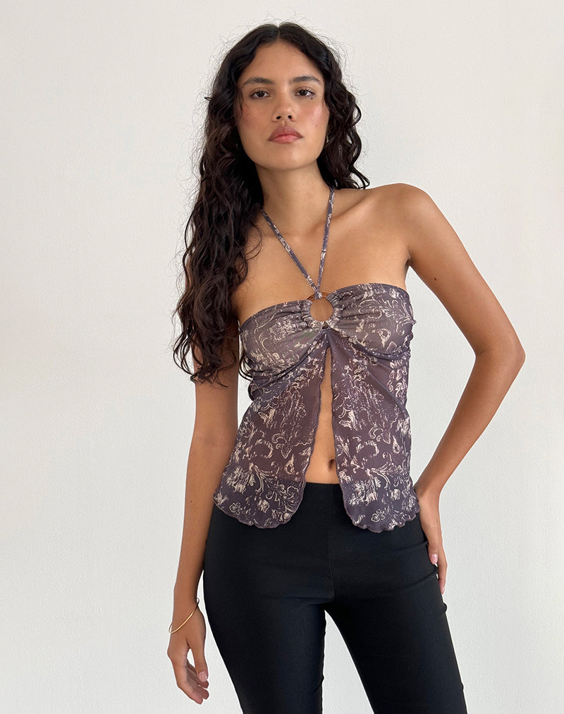 Top Janar in marrone botanico batik