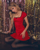 Immagine di Jinae Mini Abito con Dettaglio Pieghe in Sateen Rosso Polka