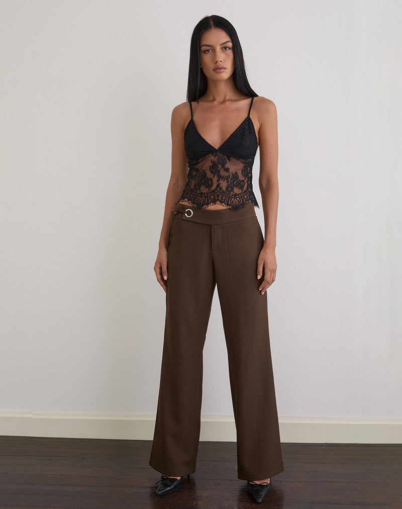 Top Kaika Plunge Cami in pizzo Eyelash Nero