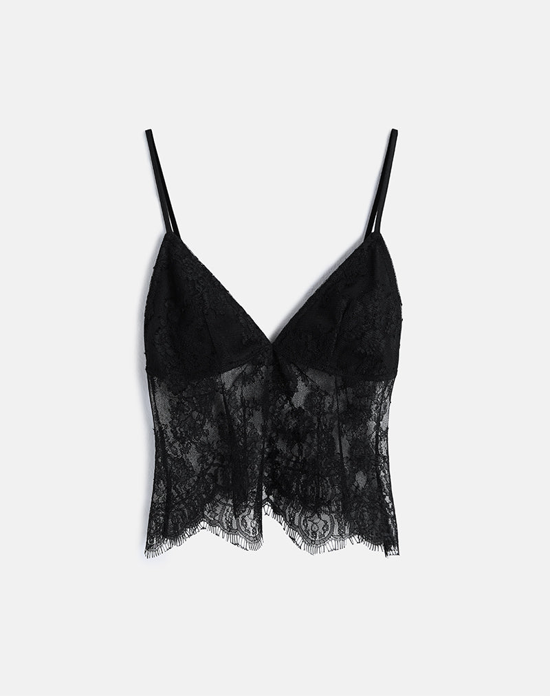 Immagine di Kaika Plunge Cami Top in pizzo Eyelash Nero