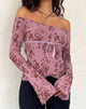 Immagine di Kareena Top Bardot a maniche lunghe in malva botanica astratta