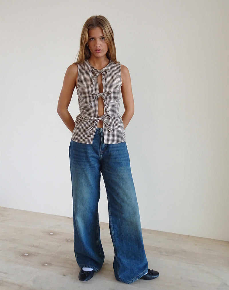 Top Kayvata in Mini Gingham Marrone