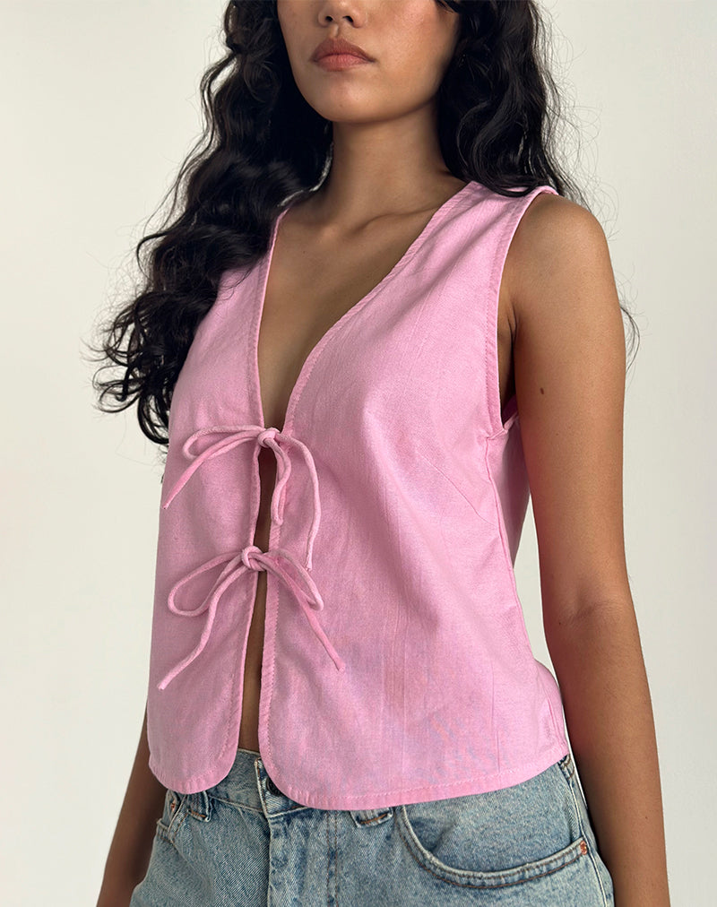 Top Kayve con laccetti in rosa fenicottero