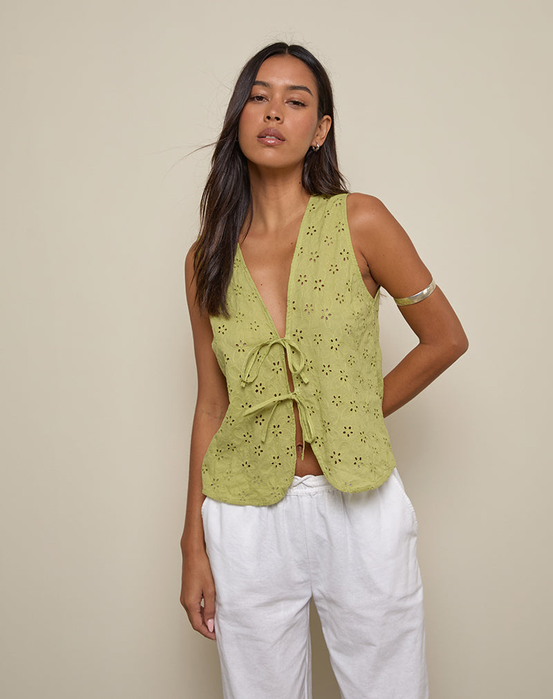 Kayve - Top con laccetti in Little Daisy Broderie Lime