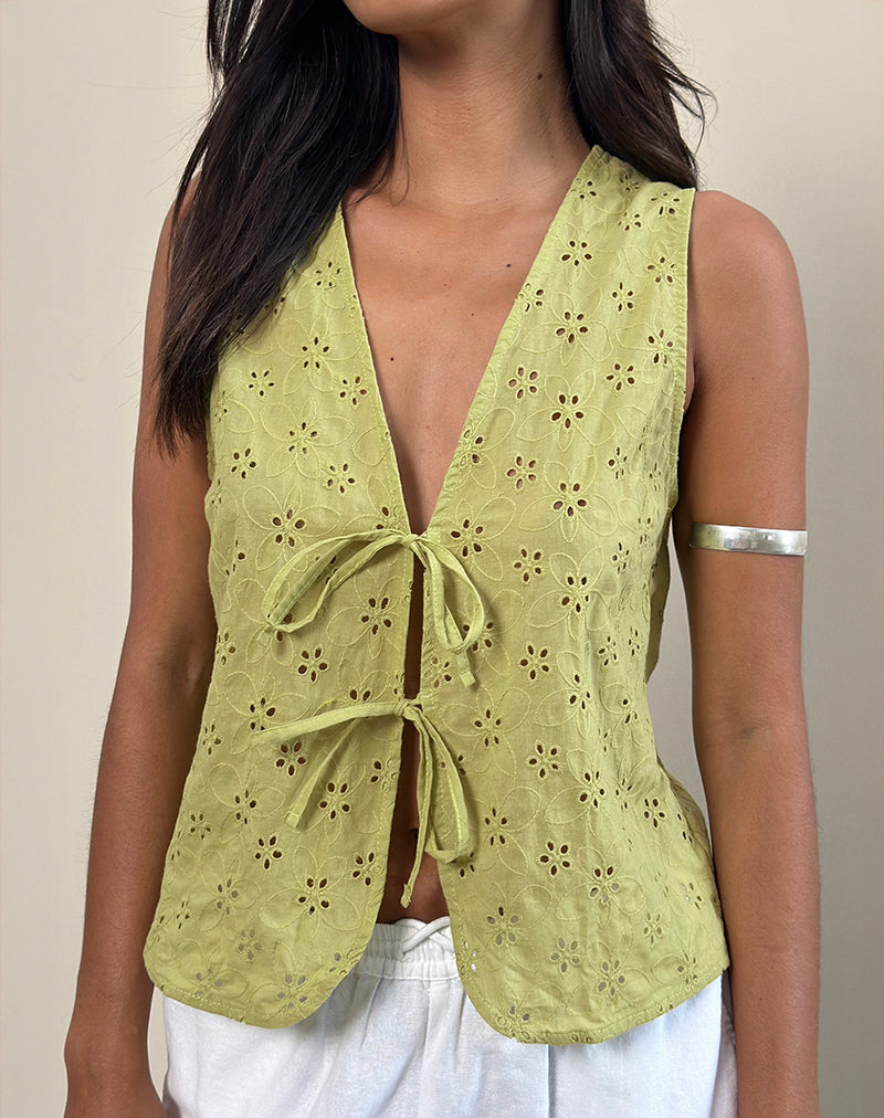 Kayve - Top con laccetti in Little Daisy Broderie Lime
