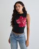 Immagine di Leen Top in nero Hibiscus Flower Pink