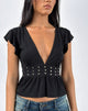 Immagine di Leisma Frill Top in Jersey nero con borchie