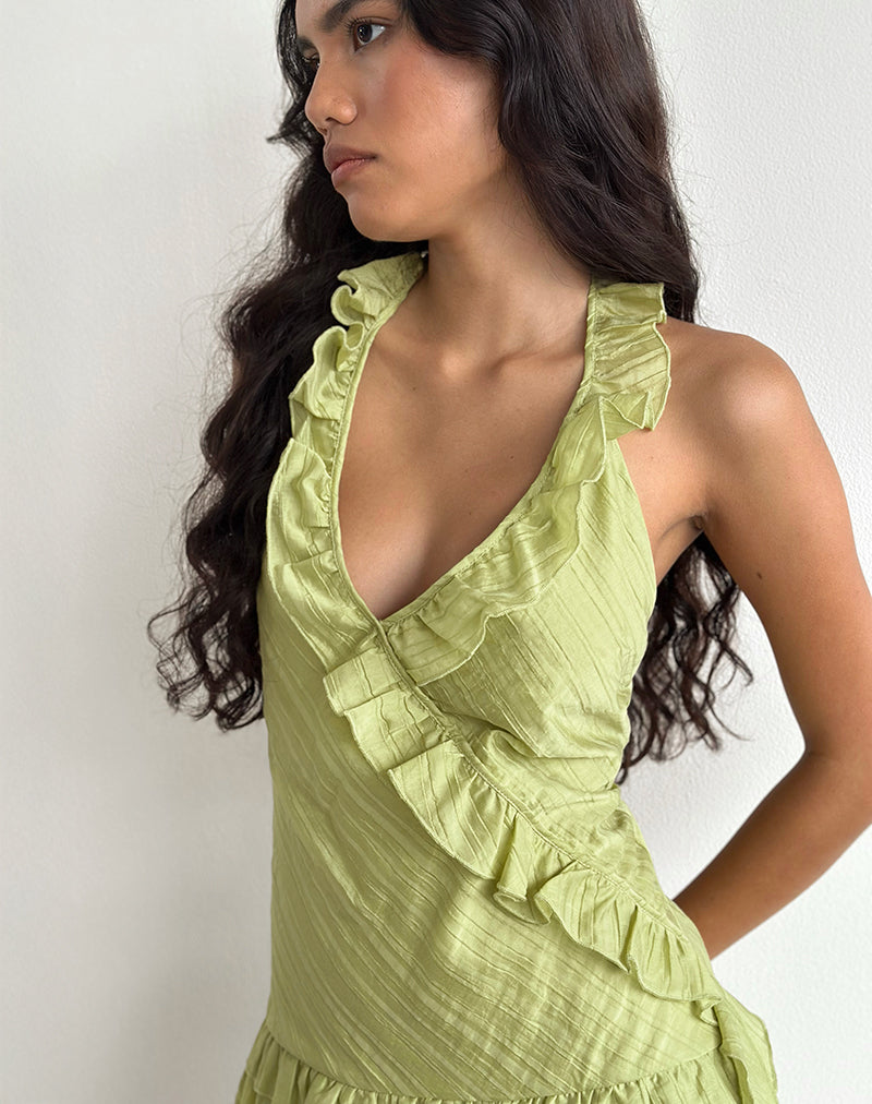 Mini abito Lorena in chiffon a righe verde
