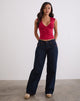 Immagine di Jeans larghi a vita bassa in Indaco con cuciture rosse