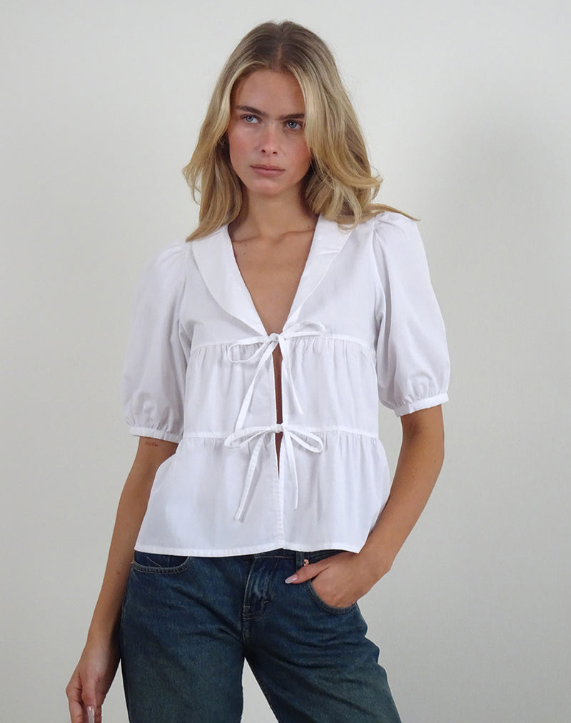 Camicia Medda con maniche a sbuffo in popeline bianco