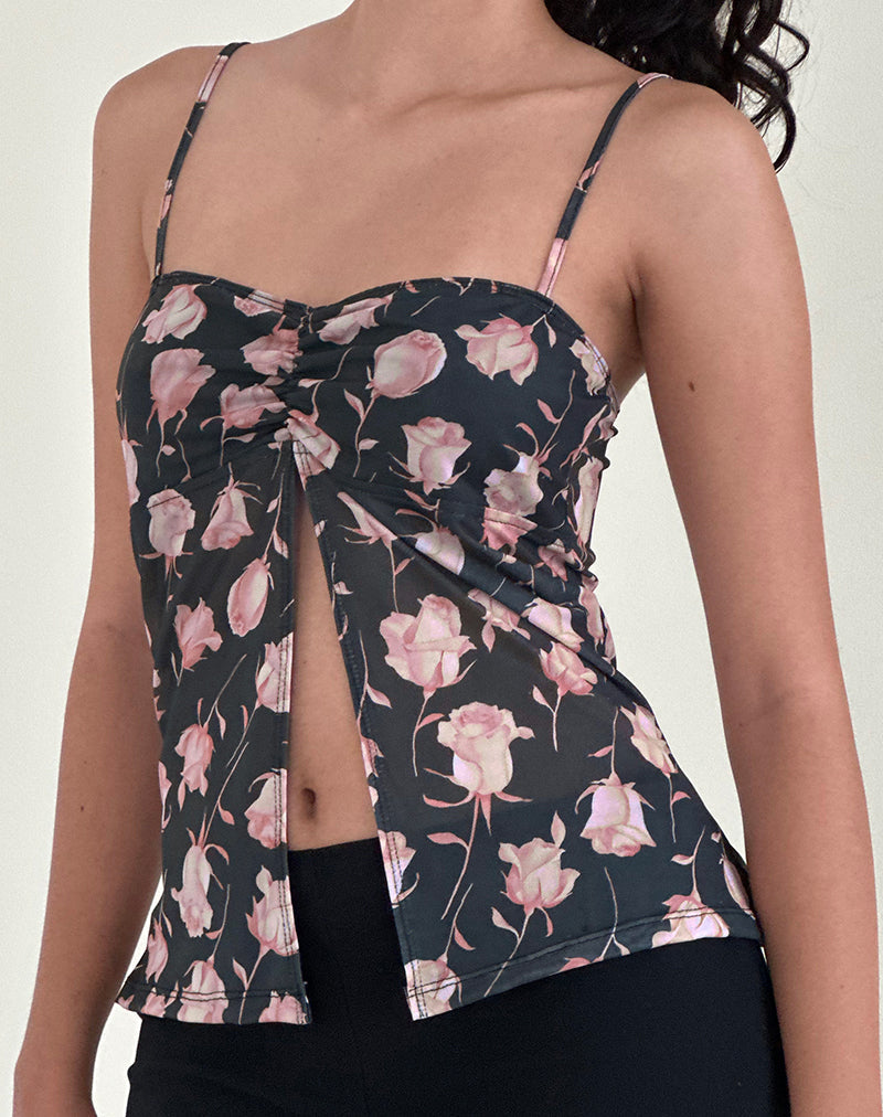 Top Megumi in Falling Rose Jet Black