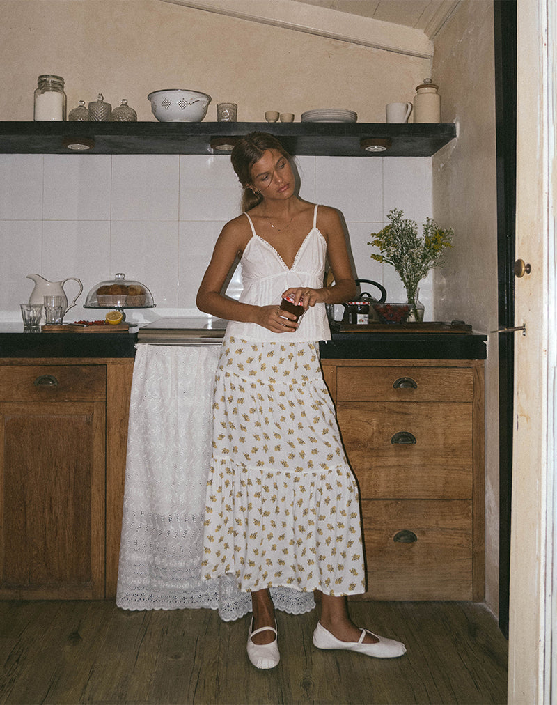 Gonna Midaxi in Funshine Floral Off White