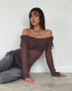 Immagine di Milena Distress Knit Long Sleeve Bardot Top in Maroon