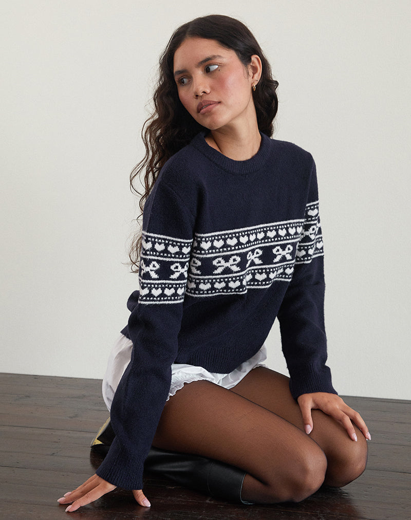 Maglia Namirta in Peacoat con fiocco Fairisle
