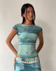 Immagine di MOTEL X JACQUIE Nova Top in maglia verde e blu pennello astratto
