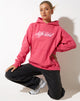 immagine della felpa con cappuccio oversize in rosa Fandango con ricamo "Different