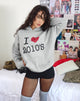 Immagine della felpa con cappuccio oversize in marna grigia con stampa I Love 2010