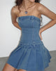 Immagine di Pajaya Denim Bandeau Mini Dress in Blue Wash