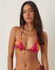 Immagine di Pami Bikini Top in schizzo Hibiscus Burgundy con lacci a contrasto
