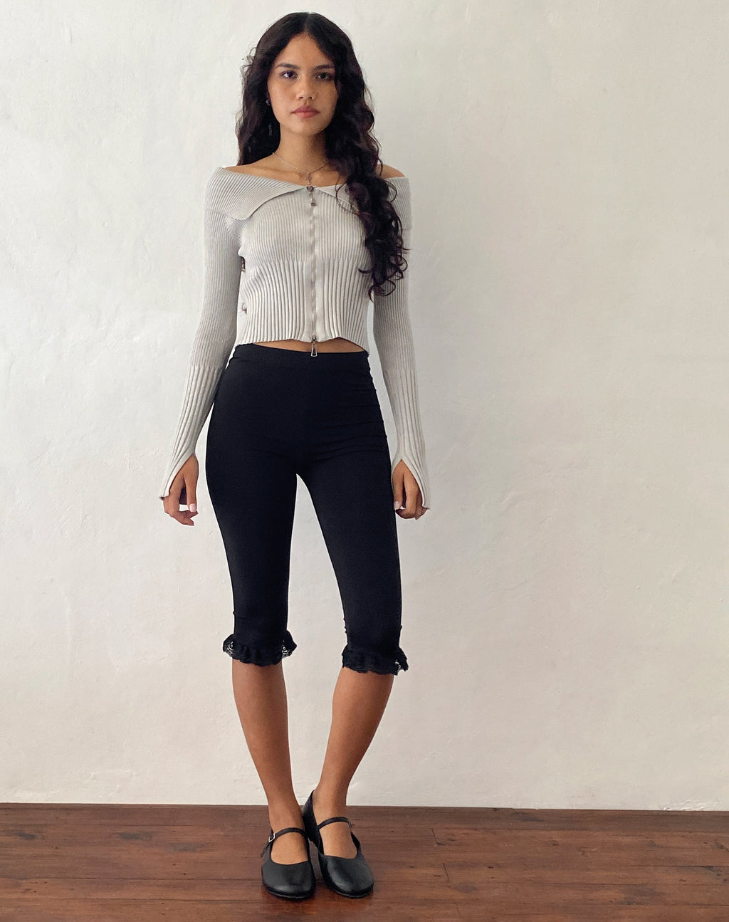 Radia - Maglia con zip a manica lunga off-shoulder - Grigio chiaro